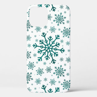 Emerald Green Christmas Snowflakes on Winter White iPhone 12 Pro Case