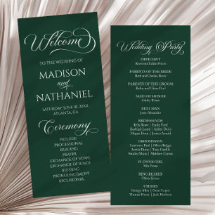 Emerald Green Classic Minimalist Elegant Wedding Program