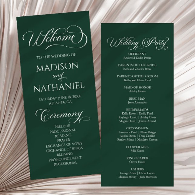 Emerald Green Classic Minimalist Elegant Wedding Program (Creator Uploaded)