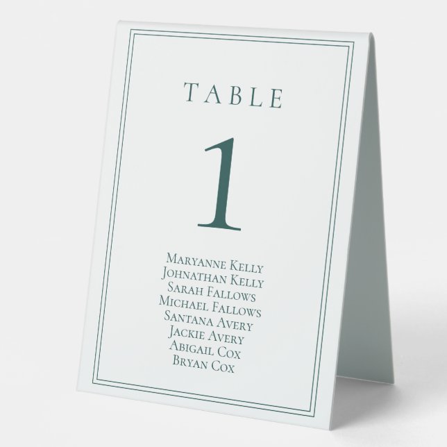 Emerald Green Classic Table Number & Seating Chart (Front)