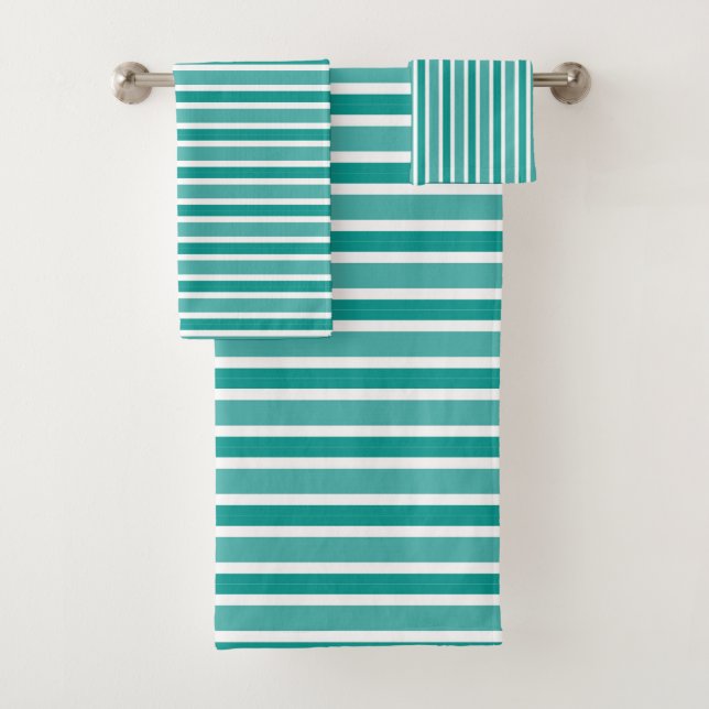 Emerald Green Classic Vertical Stripes Bath Towel Set (Insitu)