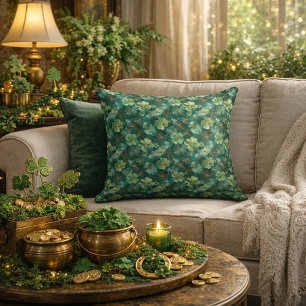 Emerald Green Clover Floral Pattern  Cushion