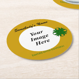 Emerald Green Clover Rbn Template by K Yoncich Round Paper Coaster