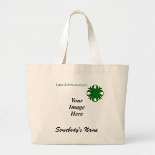 Emerald Green Clover Ribbon Template Large Tote Bag