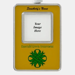 Emerald Green Clover Ribbon Tmpl(V-O) by K Yoncich Silver Plated Framed Ornament