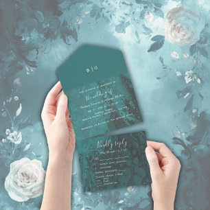 emerald green coastal ocean marble  all in one invitation