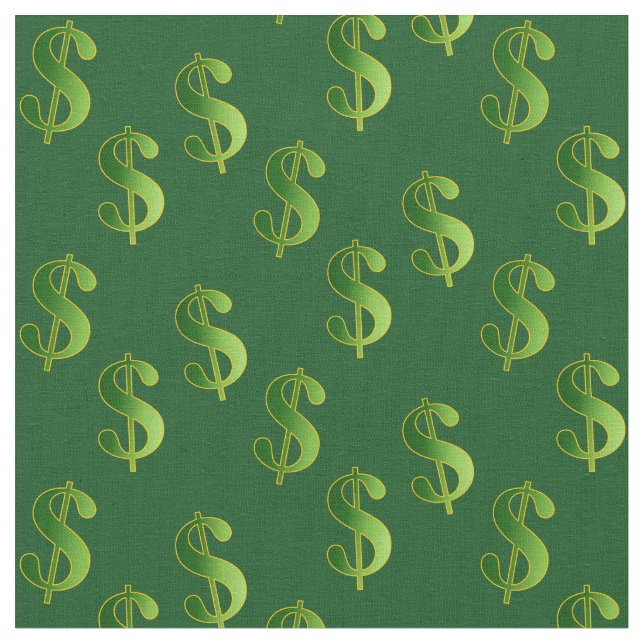 Emerald Green Colored Fabric With Dollar Signs (Close Up)