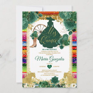 Emerald Green Colourful Mis Quince 15 Anos Glitter Invitation