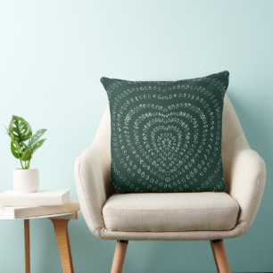 Emerald Green Concentric White Hearts Boho Cushion