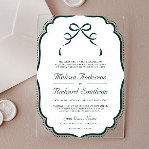 Emerald Green Coquette Bow Wedding Acrylic Invitations