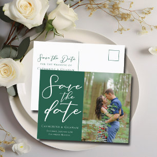 Emerald Green Couple Photo Forest Save the Photo Announcement Postcard