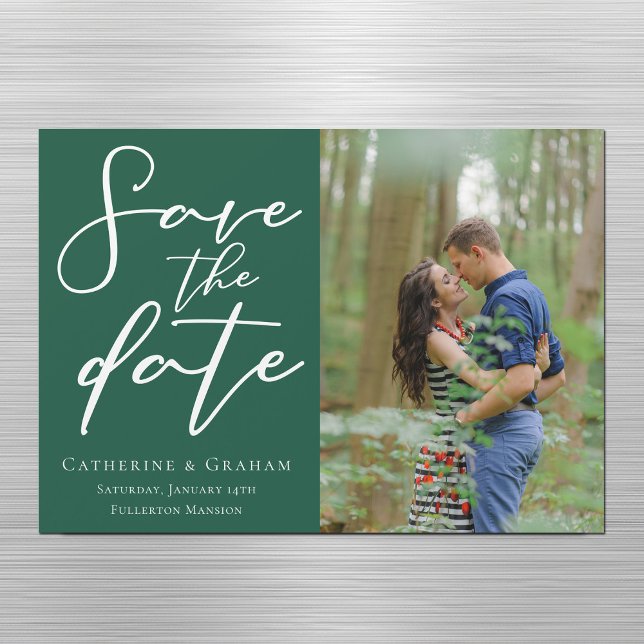 Emerald Green Couple Photo Save the Date Magnet (Creator Uploaded)