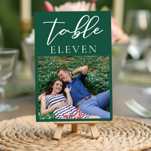 Emerald Green Couple Photo Wedding Table Number