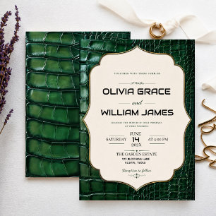 Emerald Green Crocodile Skin Luxury Gold  Invitation