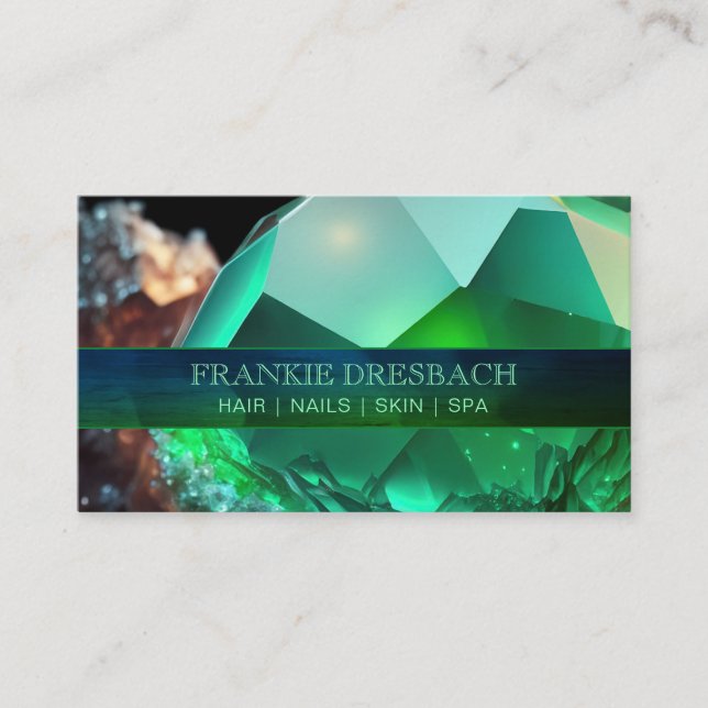 Emerald Green Crystal Gemstone Glam Luxury Elegant Business Card (Front)