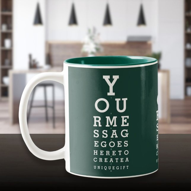 Emerald Green Custom Message Fun Eyesight Chart Two-Tone Coffee Mug (Emerald Green Custom Message Fun Eyesight Chart Two-Tone Coffee Mug)