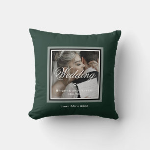 Emerald green customisable wedding couple photo cushion