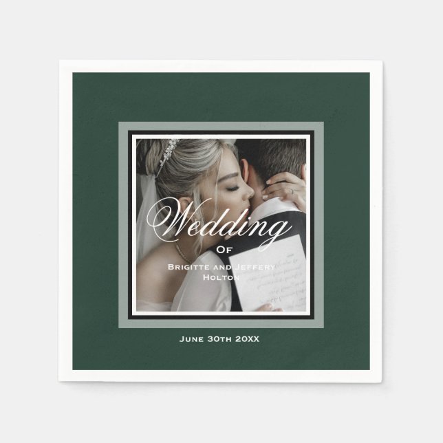 Emerald green customisable wedding photo napkins (Front)