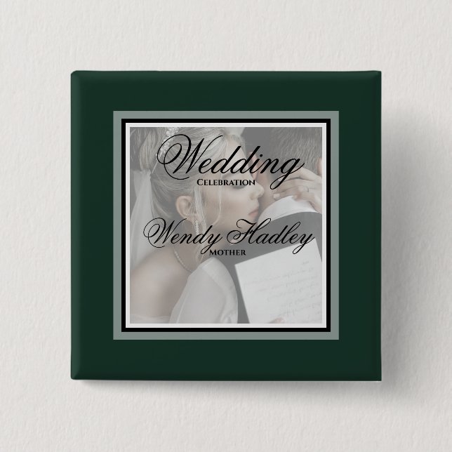 Emerald green customizable wedding name button (Front)