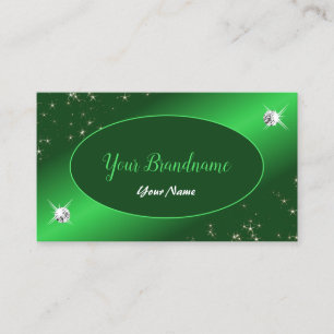 Emerald Green Cute Glitter Stars Diamonds Stylish Business Card