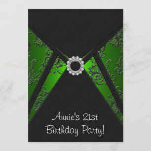 Emerald Green Damask 21st Birthday Party Invitatio Invitation