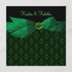 Emerald Green Damask Wedding Invitations Black
