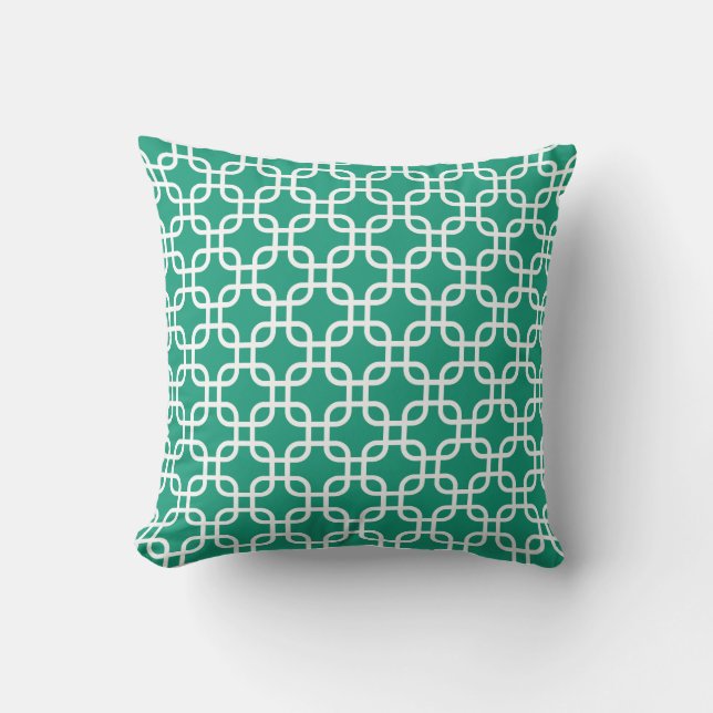 Emerald Green Decorative Geometric Pattern Cushion (Front)