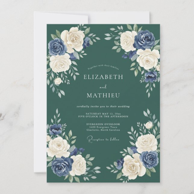 Emerald Green Distinguished Winter Wedding Invitation (Front)