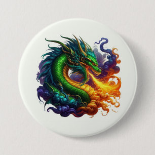 Emerald Green Dragon Breathing Fire 7.5 Cm Round Badge