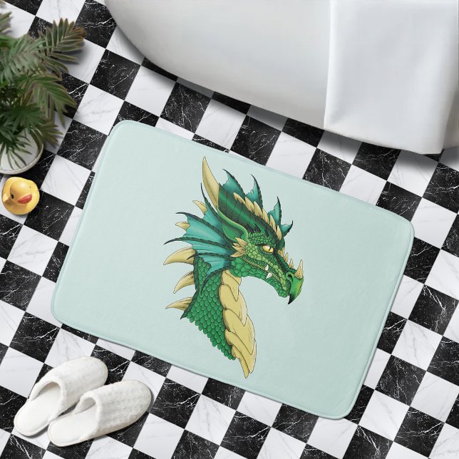 Emerald Green Dragon Portrait Head Fantasy Bath Mat (Creator Uploaded)