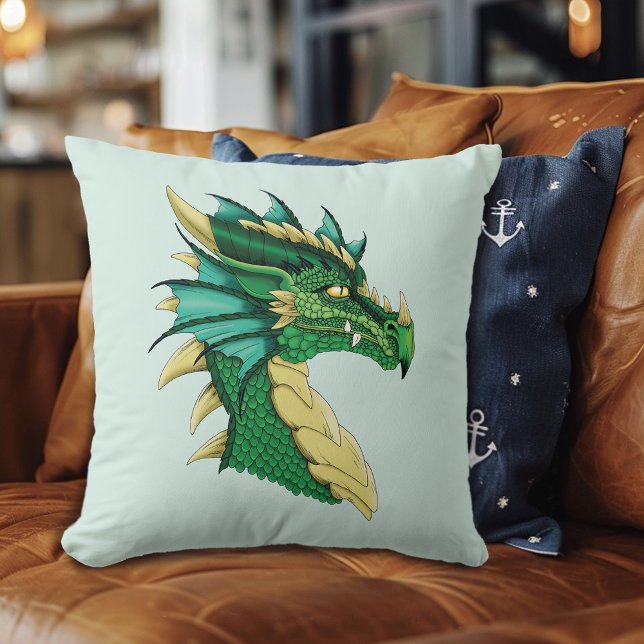 Emerald Green Dragon Portrait Head Fantasy Cushion (Creator Uploaded)