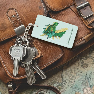 Emerald Green Dragon Portrait Head Fantasy Key Ring