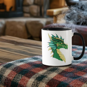 Emerald Green Dragon Portrait Head Fantasy Mug