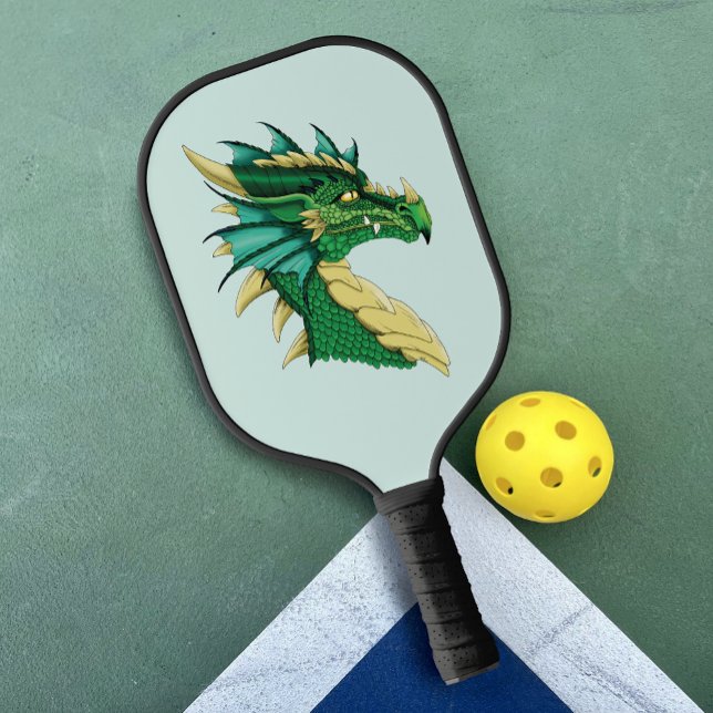 Emerald Green Dragon Portrait Head Fantasy Pickleball Paddle (Creator Uploaded)