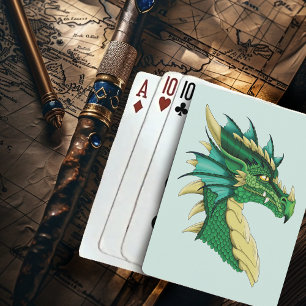 Emerald Green Dragon Portrait Head Fantasy Playing Cards