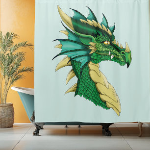 Emerald Green Dragon Portrait Head Fantasy Shower Curtain