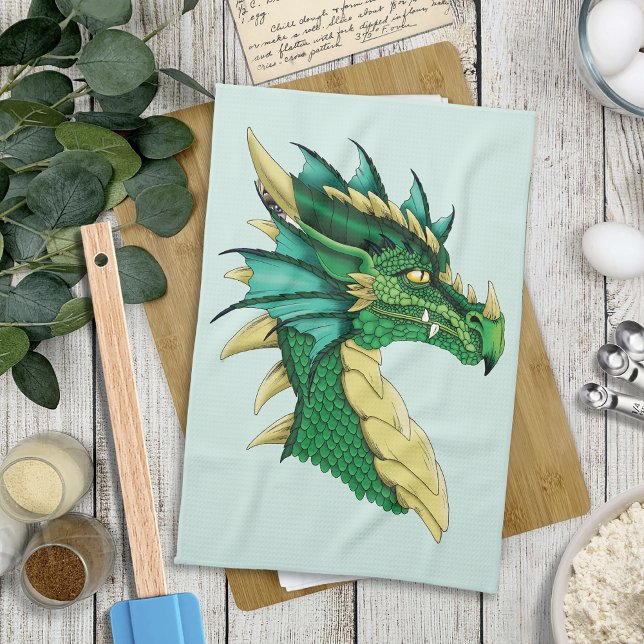 Emerald Green Dragon Portrait Head Fantasy Tea Towel (Creator Uploaded)