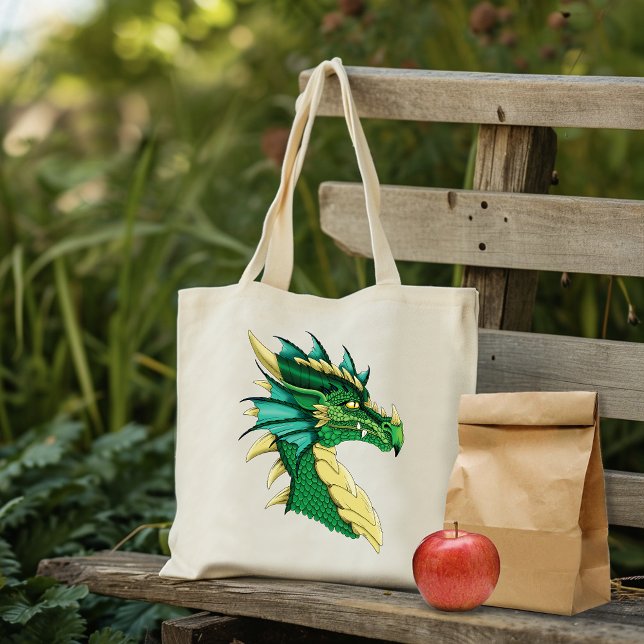 Emerald Green Dragon Portrait Head Fantasy Tote Bag (Creator Uploaded)