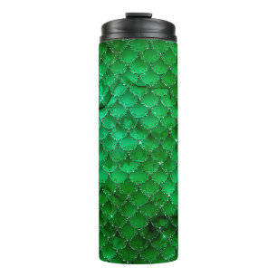 Emerald Green Dragon Scale Pattern Thermal Tumbler