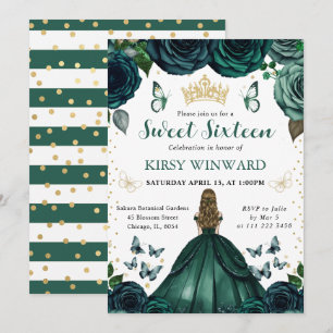 Emerald Green Dress Blonde Princess Sweet 16 Invitation