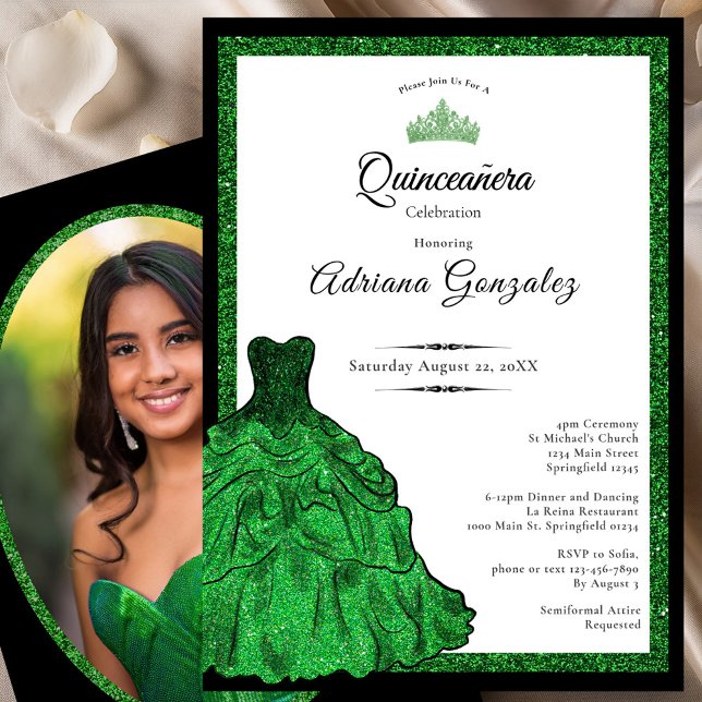 Emerald Green Dress Custom Photo Quinceanera Invitation (Creator Uploaded)