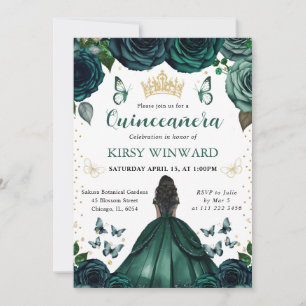 Emerald Green Dress Dark Skin Princess Quinceanera Invitation
