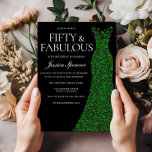 Emerald Green Dress Fifty Fab Black 50th Birthday Invitation<br><div class="desc">Emerald Green Dress Fifty Fab Black 50th Birthday Invitation

See matching collection in our Niche and Nest Store</div>