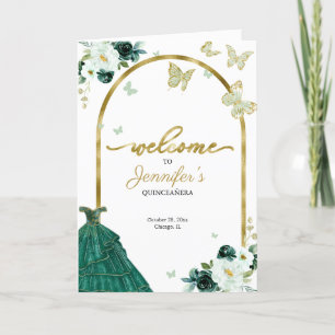 Emerald Green Dress Floral Quinceanera Programs