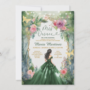 Emerald Green Dress Magical Forest Girl Mis Quince Invitation