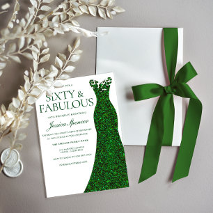 Emerald Green Dress Sixty & Fabulous 60th Birthday Invitation