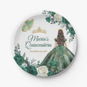 Emerald Green Dresses Quinceañera Crown Birthday Paper Plate