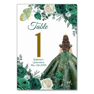 Emerald Green Dresses Quinceañera Crown Birthday Table Number