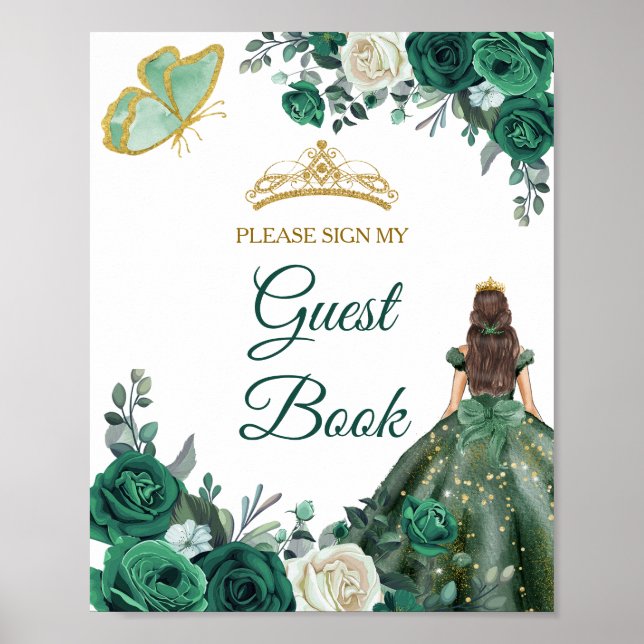 Emerald Green Dresses Quinceañera Guest Book (Front)
