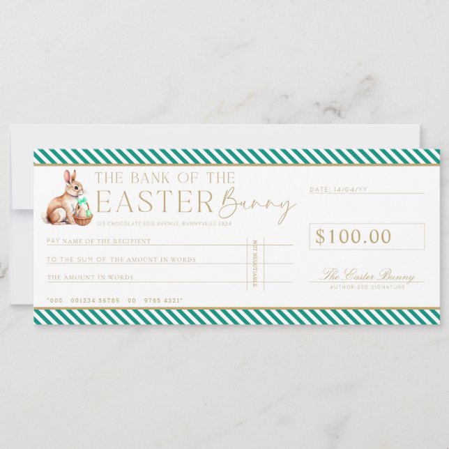 Emerald Green Easter Cheque Gift Voucher Card (Front)